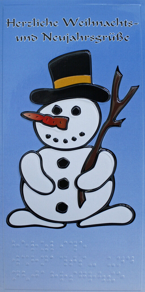 Schneemann mit Hut und Ast im Arm